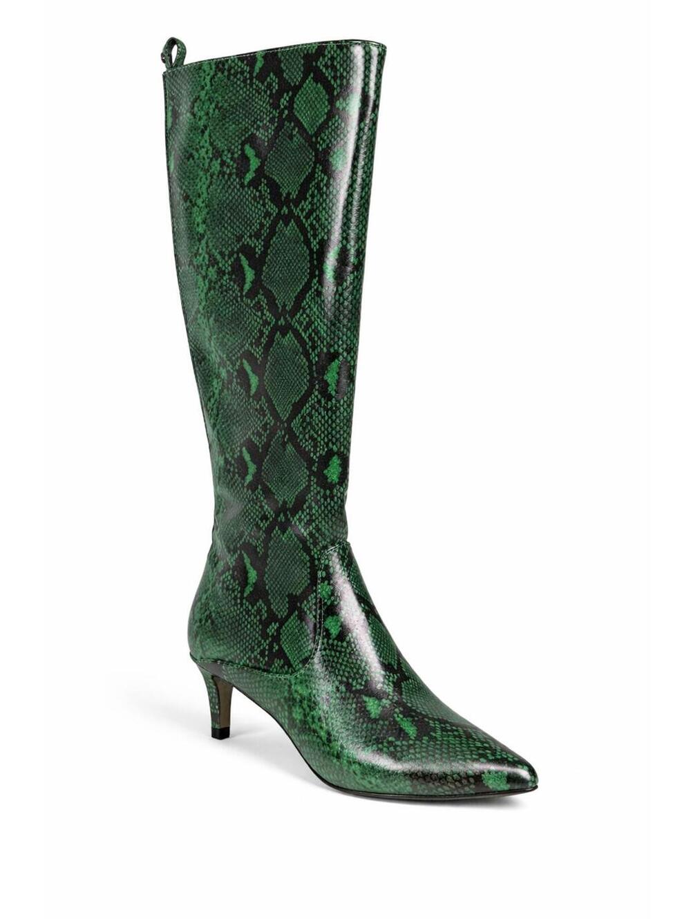French Connection Green Snakeskin Heeled Boots Pointed Toe Size 6 NWB - Picture 1 of 12